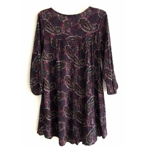 American Eagle | Paisley Mini Dress Womens Size M Purple 3/4 Sleeves Cut Out - Picture 2 of 11